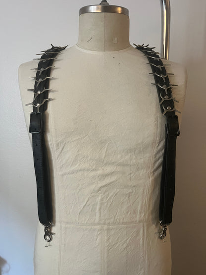 Black Leather Spike Suspenders