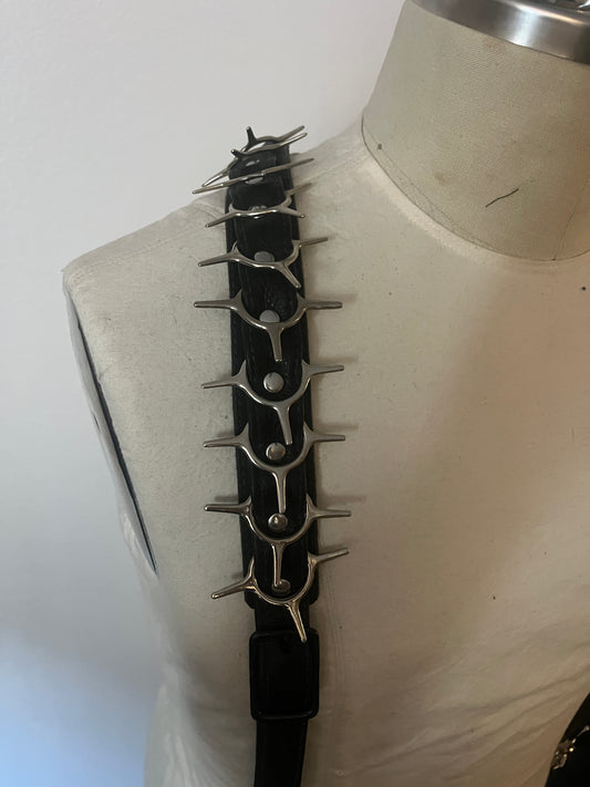 Black Leather Spike Suspenders