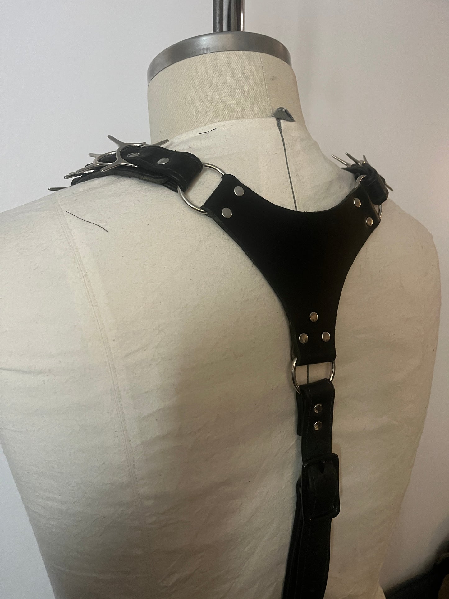 Black Leather Spike Suspenders