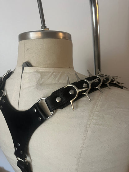 Black Leather Spike Suspenders